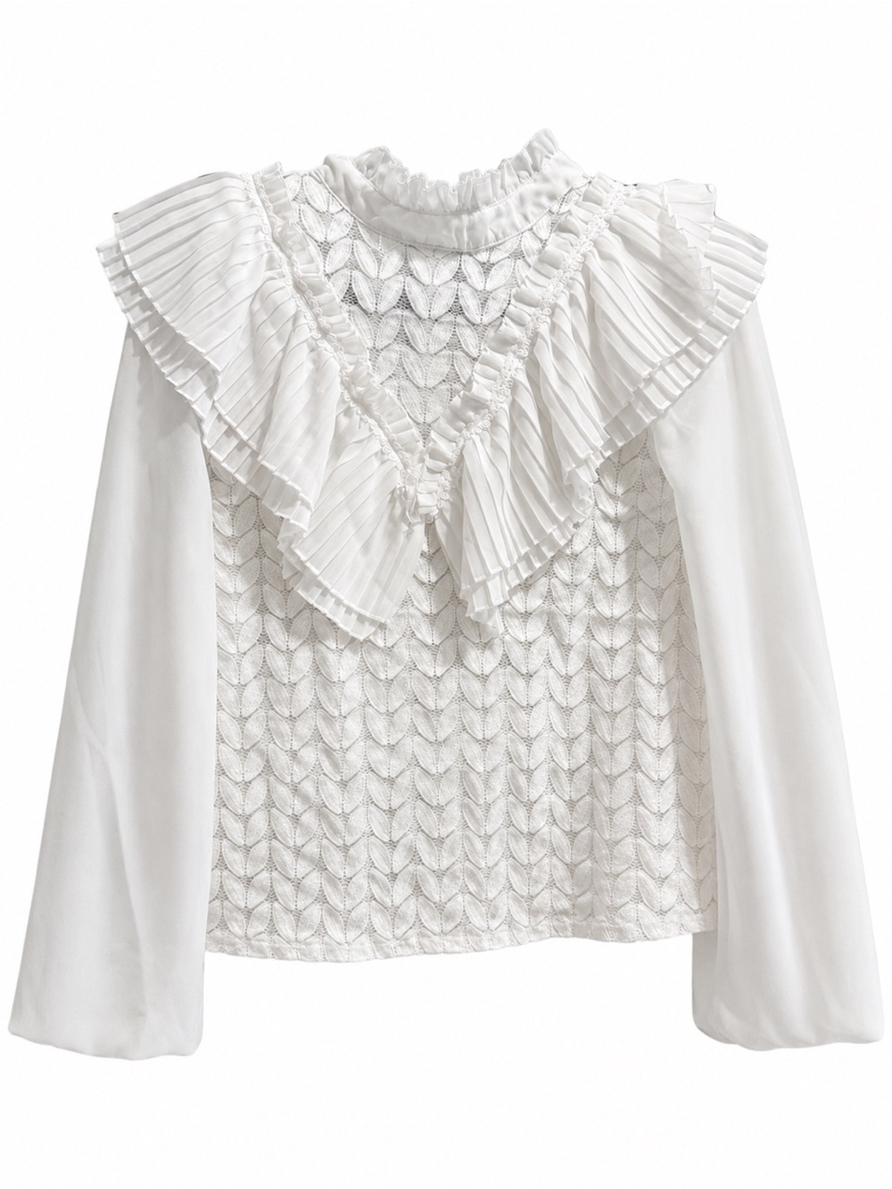 Ina White Pleated-Yoke Puff Sleeve Blouse